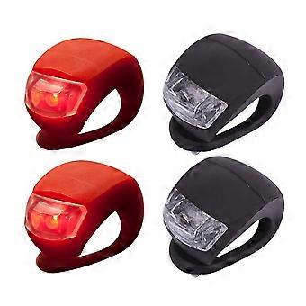 4pcs Fahrrad Fahrrad Silikon Kopf Vorderrad Hinterrad Sicherheitslicht Licht Lampe Set Helles wasserdichtes Fahrradzubehör (2 Schwarz und 2 Rot)
