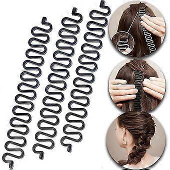 3 Stück Haarflechtwerkzeug Roller mit Haken Magic Hair Twist Styling Bun Maker DIY Haarstyling Zubehör Schwarz