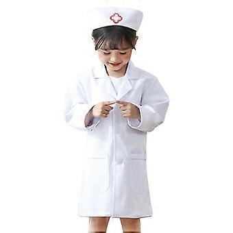 Weißer Arztkittel für Kinder, Arztuniform, Kostüm zum Spielen, weiche, atmungsaktive Baumwolle, Größen für Jungen und Mädchen, dicker Kinder-Arztkittel