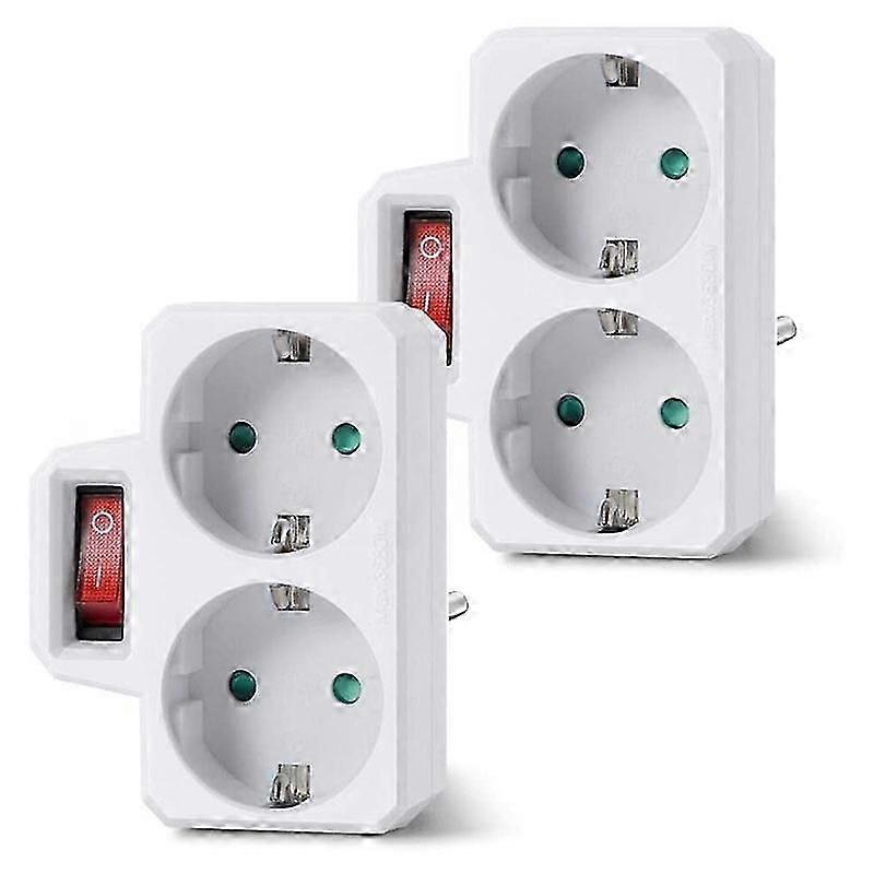 Socket Adapter, Double Plug for Socket, Double Socket with Switch 3800W for Office, Home or Travel, EU Plug (2 Pack)