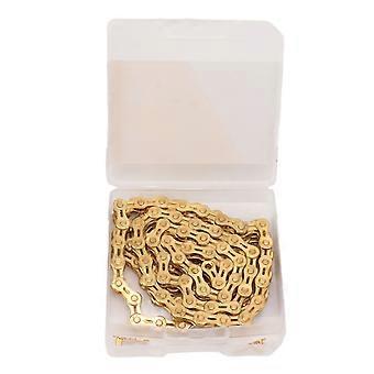 8 Speed Bicycle Chain Lightweight Half Hollow Bike Speed Chain Alloy Steel Cycling Chain for Mountain Road Bike Gold