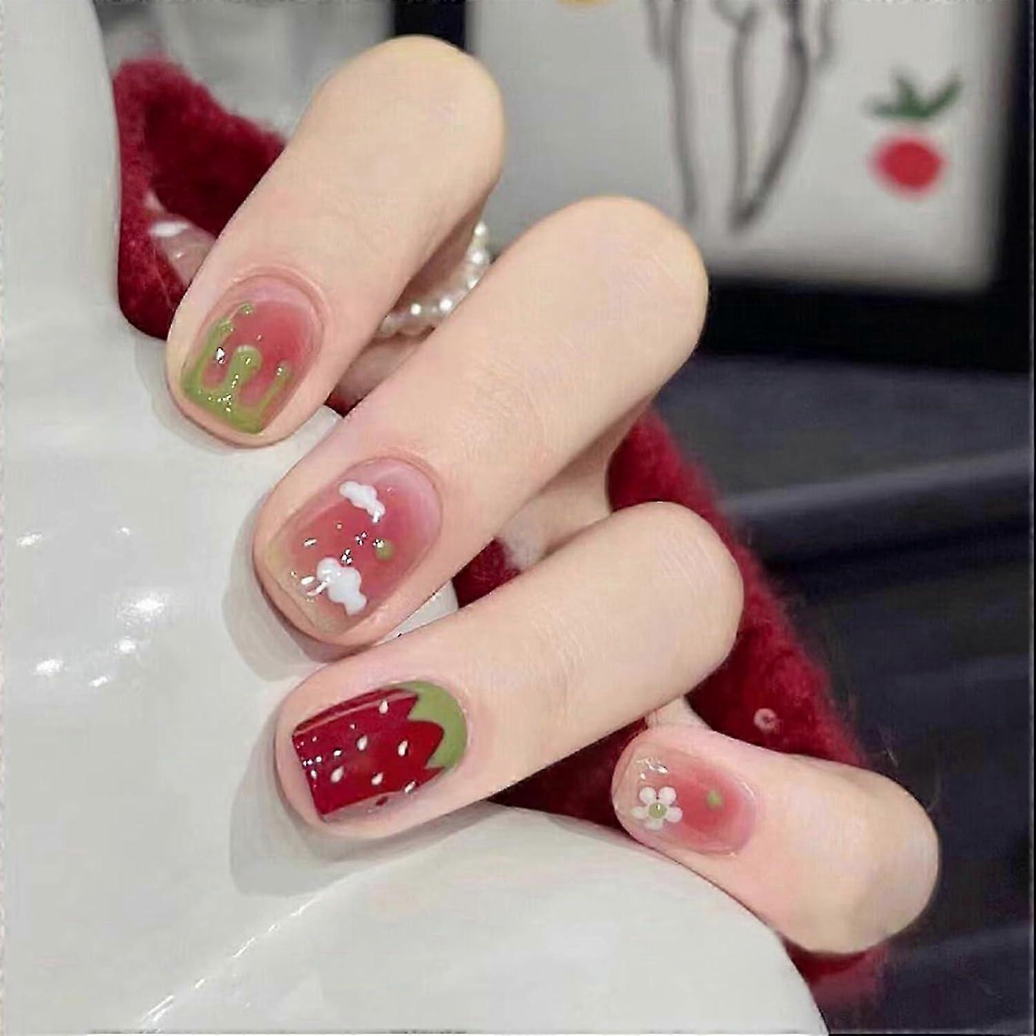 Glossy Red Strawberry Press On Nail Set
