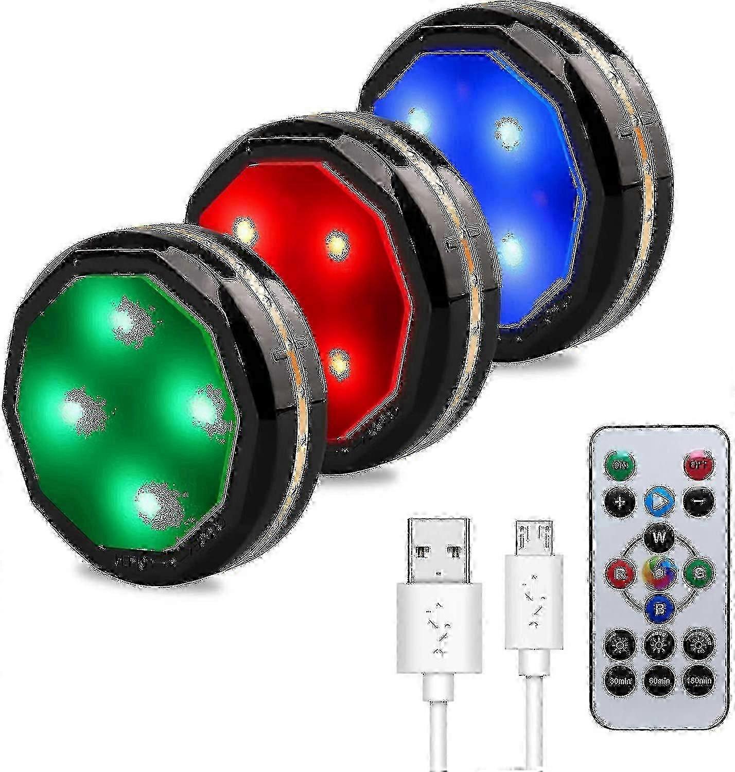 Wireless LED Under Counter Lights, Rechargeable Puck Lighting with Remote 3pc