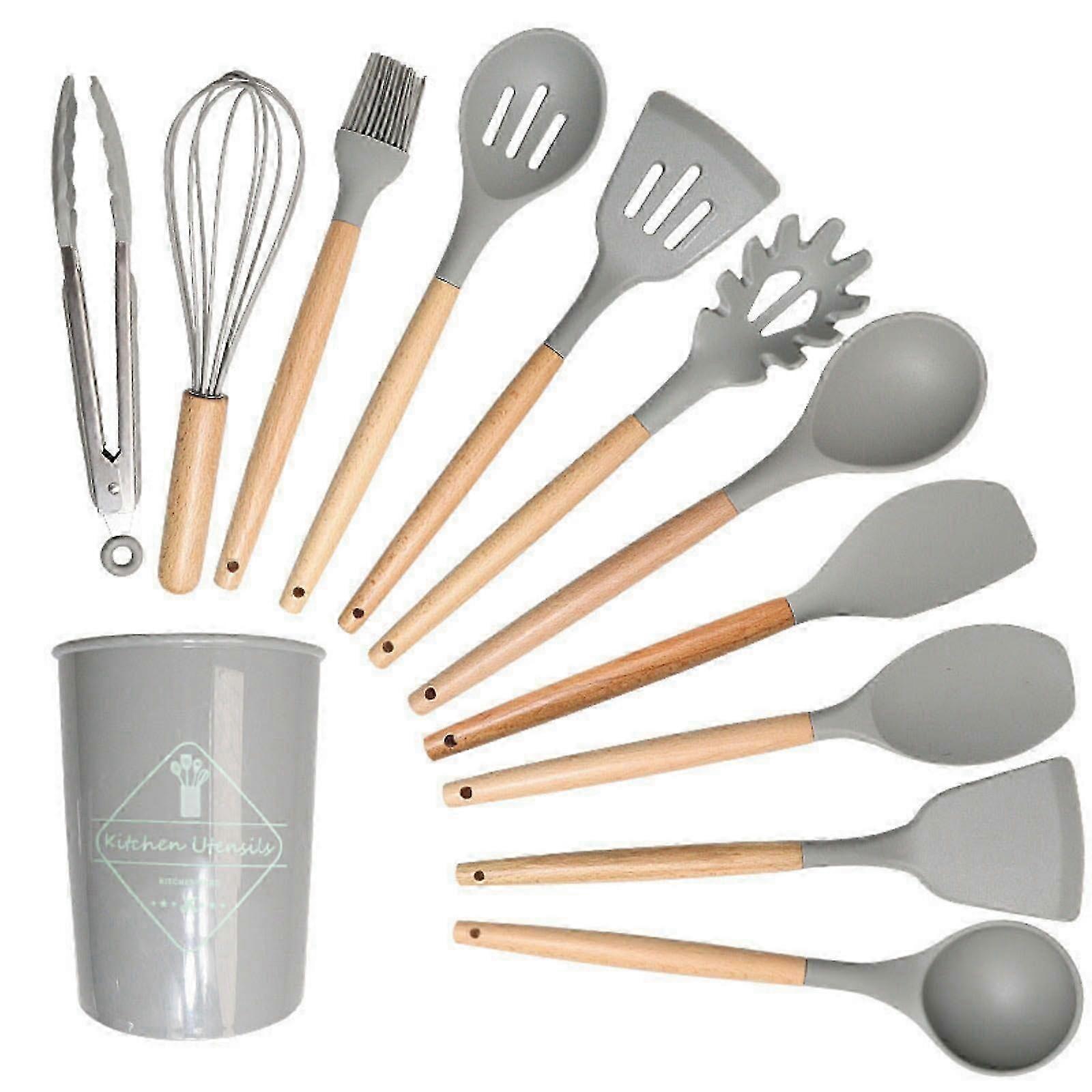 12Piece Silicone Wood Handle Set