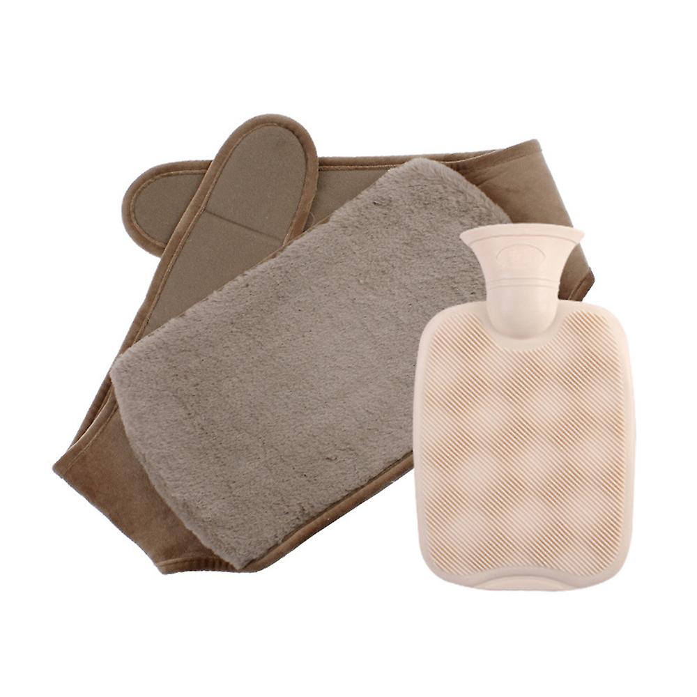2pcs/set Hot Water Bottle Bag With Warm Faux Fur Plush Pouch Waist Belt Winter Warmer Gift