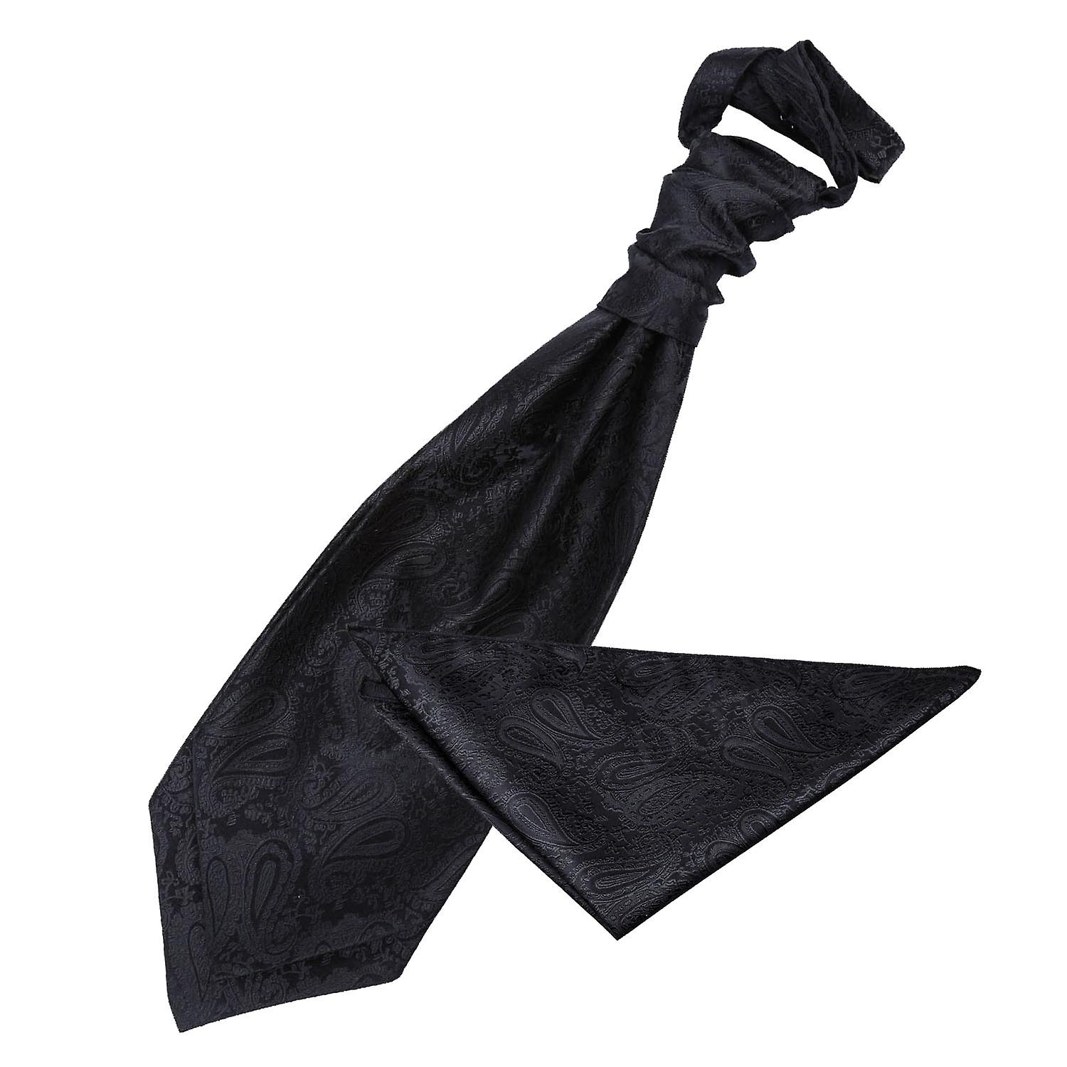 Black Paisley Wedding Cravat and Pocket Square Set