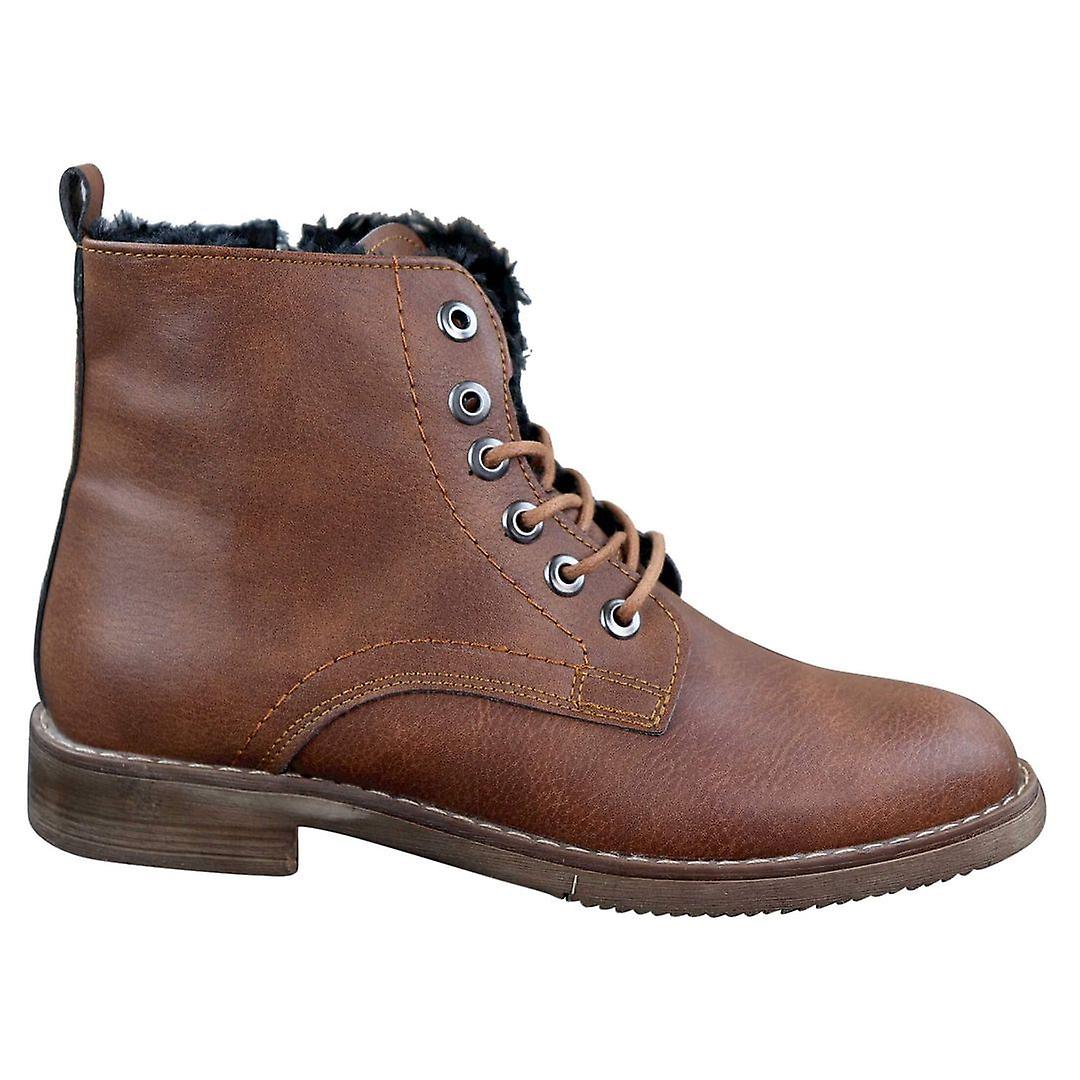 Men's Laced Zip Ankle Boots Fur Fleece Lined Warm Casual Hiking Combat Military