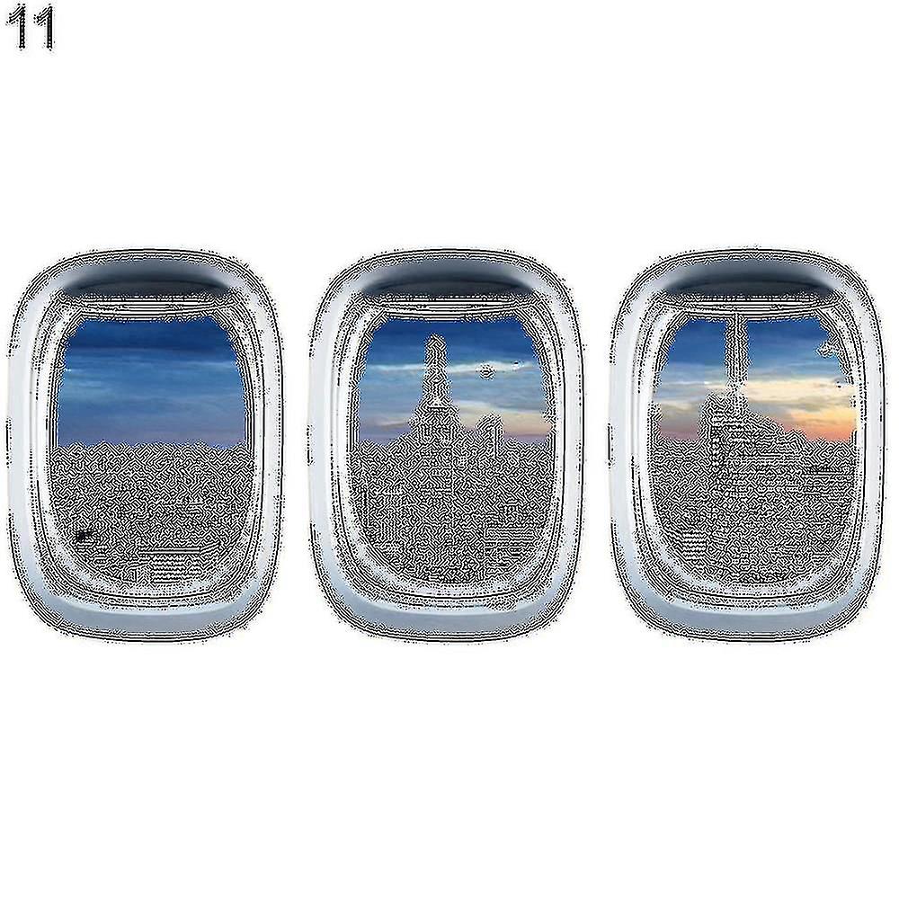 3pcs/set Airplane Window Decal Three-dimensional Self Adhesive Window View Landscape Wall Decor Airplane Wall Stickers For Home
