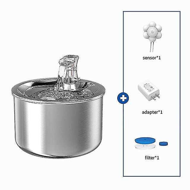 2l Rostfritt stål Automatisk Cat Vatten fontän rinnande vatten dricks för Cat 4-lagers filter Smart Pet Drinker Dispenser 2022