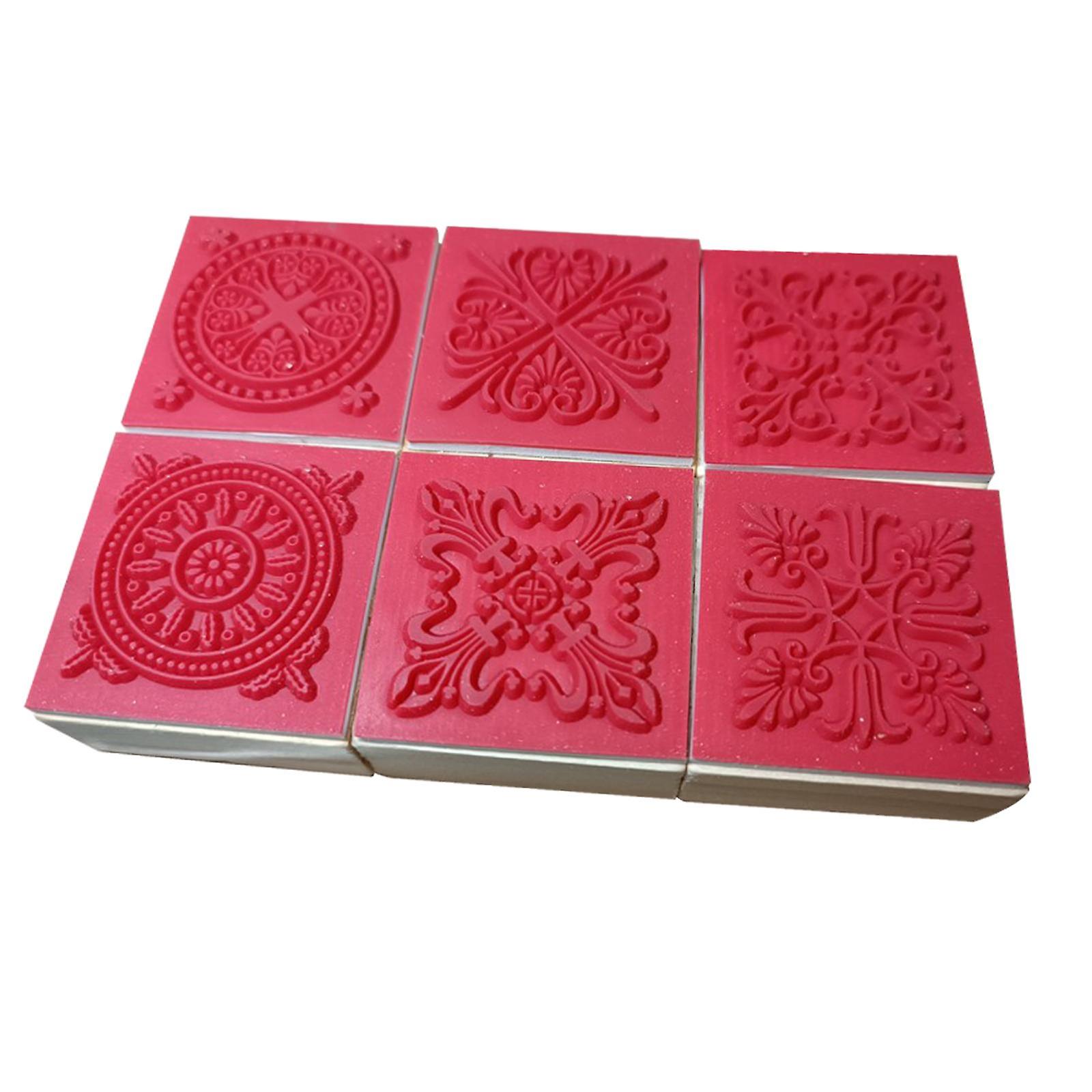 6Pcs Wooden Stamp for Diary Retro Craft for Card Making Wooden Pattern Stamp