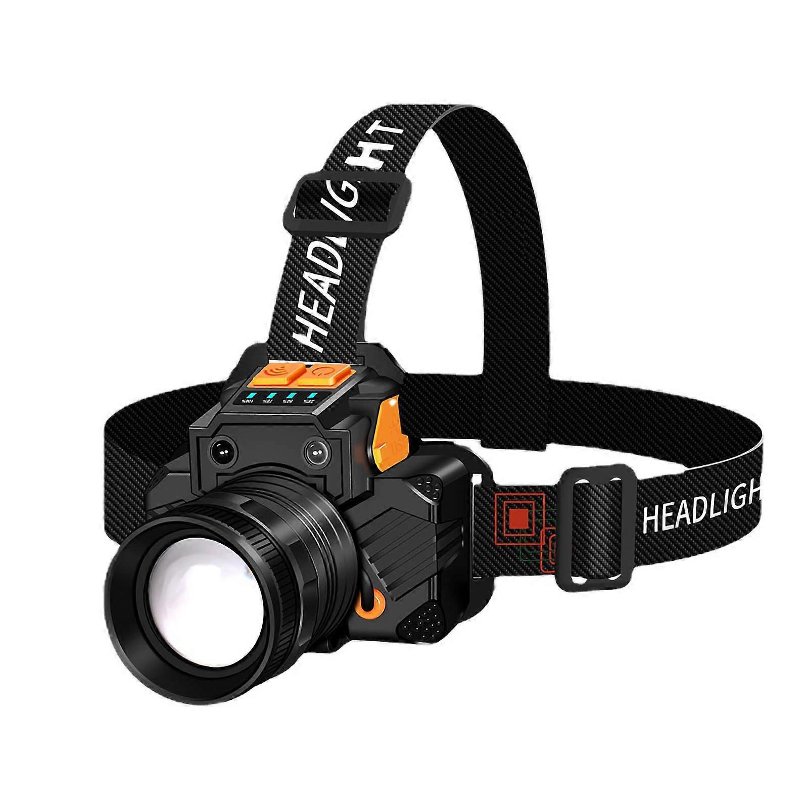 Sensor LED Head Lamp Rotary Zoom USB Charging Head Torch Strong Light Outdoor Flashlight Headlamp with Battery White Light