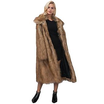 Women's Long Lapel Faux fur Jacket Shaggy Coat Warm Outerwear Cardigan