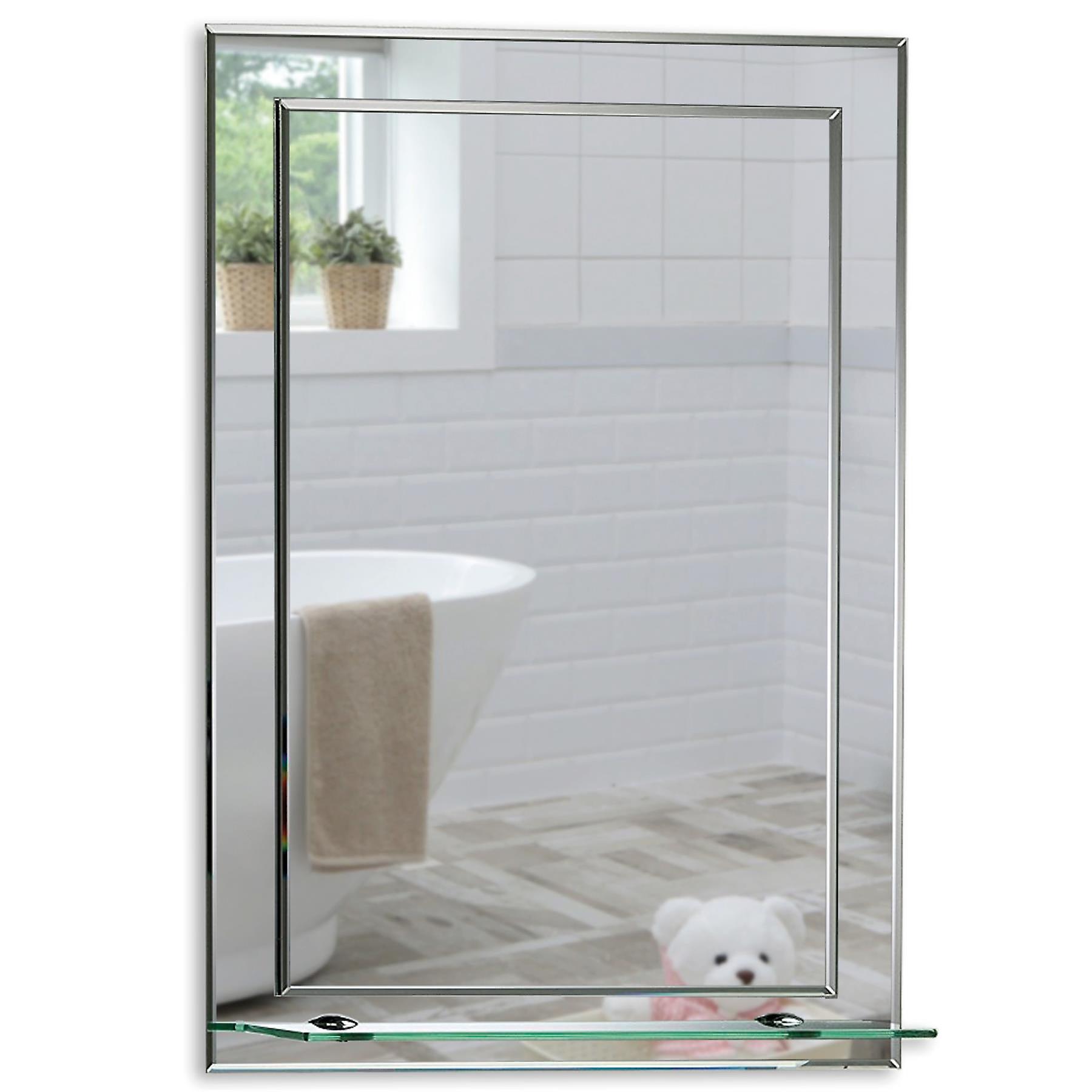 Rectangular Wall Mirror 70 x 50cm Shelf & Demister