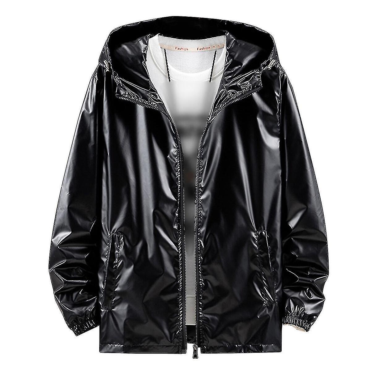 Mens Shiny Waterproof Hooded Jacket
