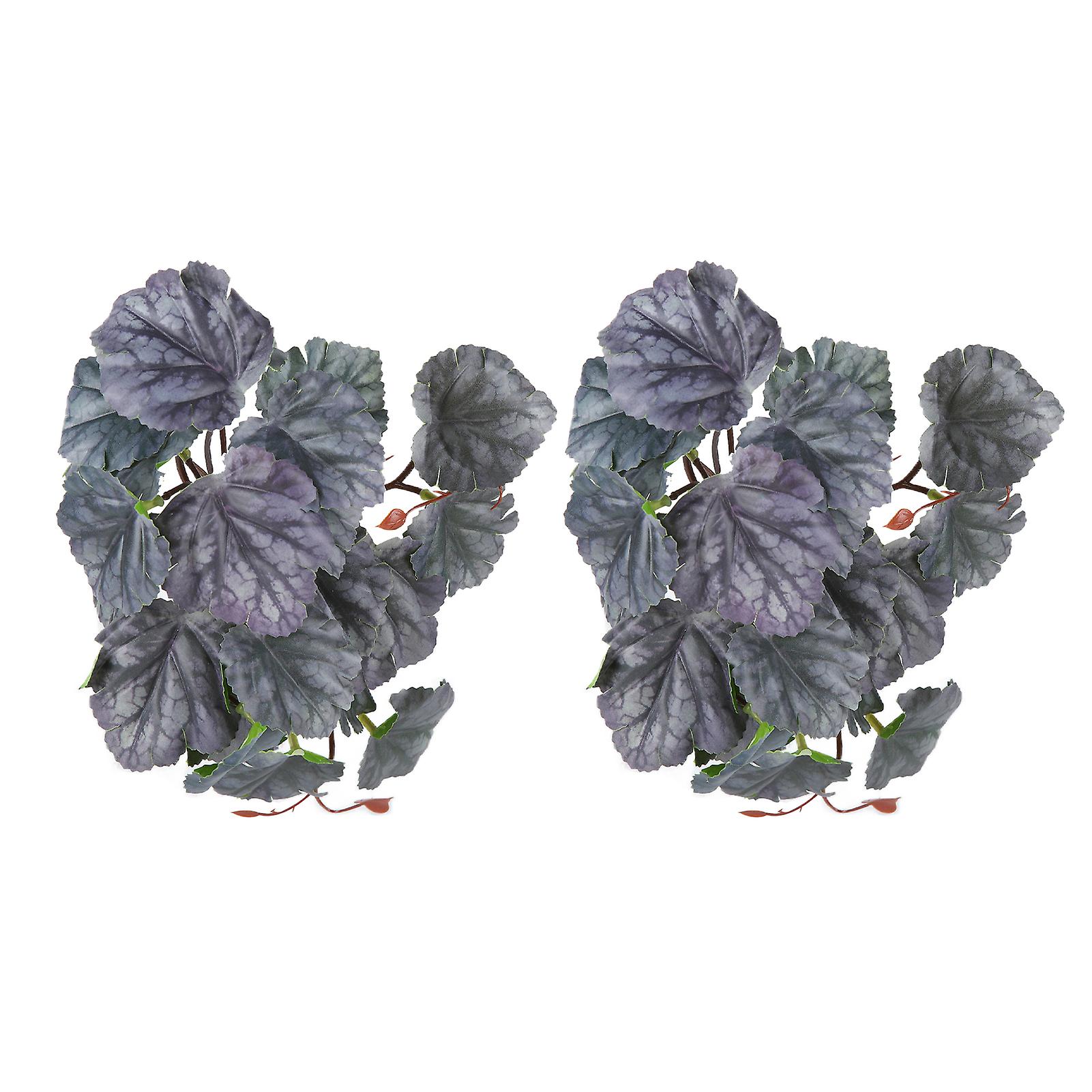 2PCS Artificial Water Plant Simulation Vine Lifelike Plastic Leaves Decoration with Suction Cup for Fish TankDual Color Begonia Leaves
