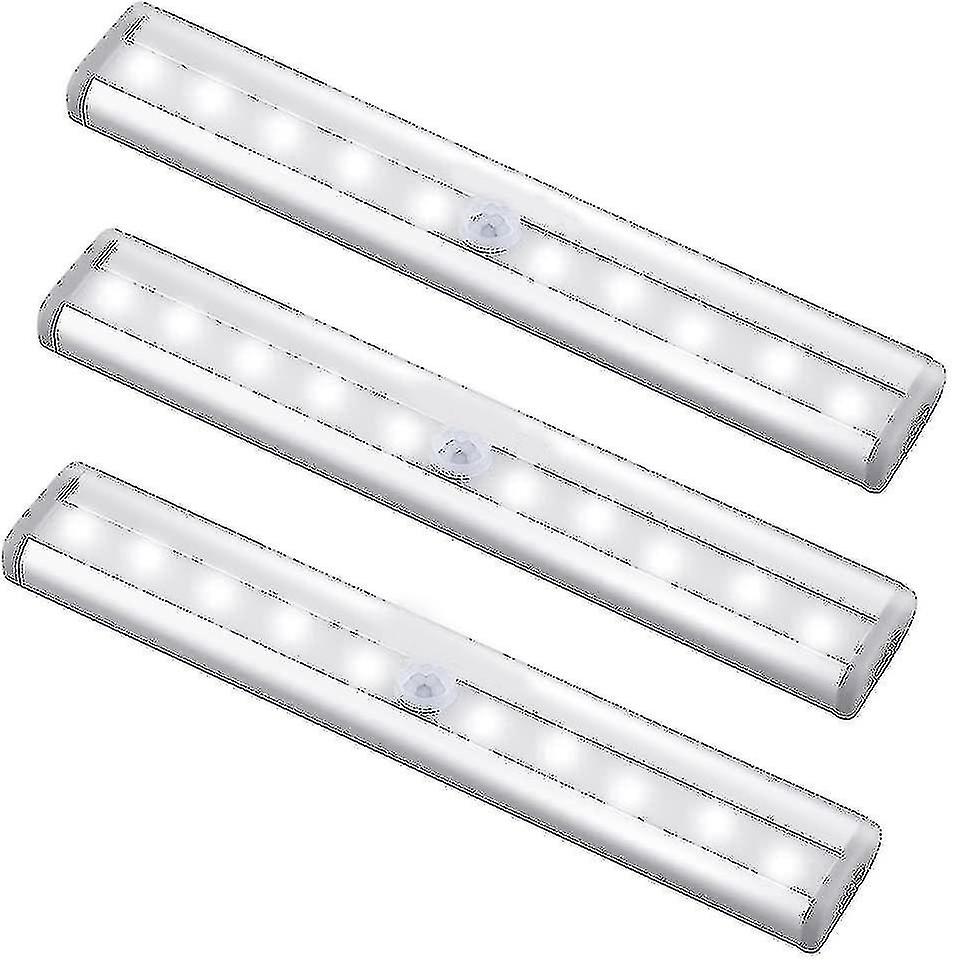 Motion Sensor Light Strip, (10 LEDs, 3 Pack) Wireless Closet Light