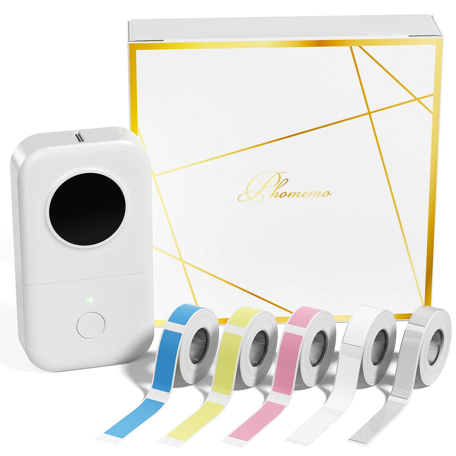 Phomemo D30 Thermal Label Printer With 5 Rolls Paper White