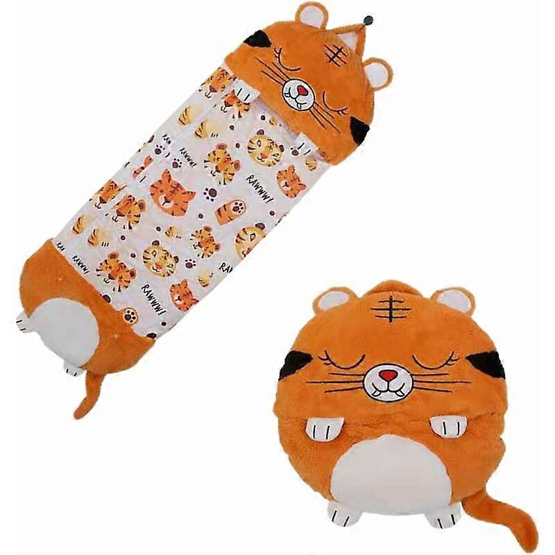 Sac de couchage pour enfants avec oreiller 135x50cm, sac de couchage pliable 2 en 1 pour animaux, joli sac de couchage toutes saisons doux et conforta