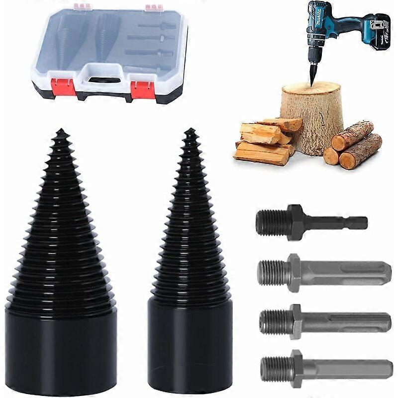 Cone Drill Log Splitter 42 mm and 32 mm, Wood Splitter, Conical Wood Screw for Step Drill Cutting Firewood Log Splitter Steel Cone High Speed Drill