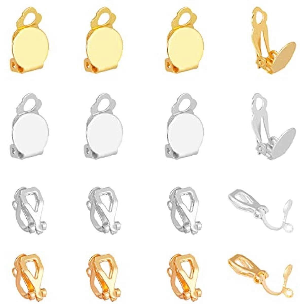 160Pcs 2 Styles Iron Clip-on Earring Findings Non Pierced Earring Converter Stud 2 Colors Round Tray Earring Clip with 160Pcs Rubber Ear Nuts for Jewe