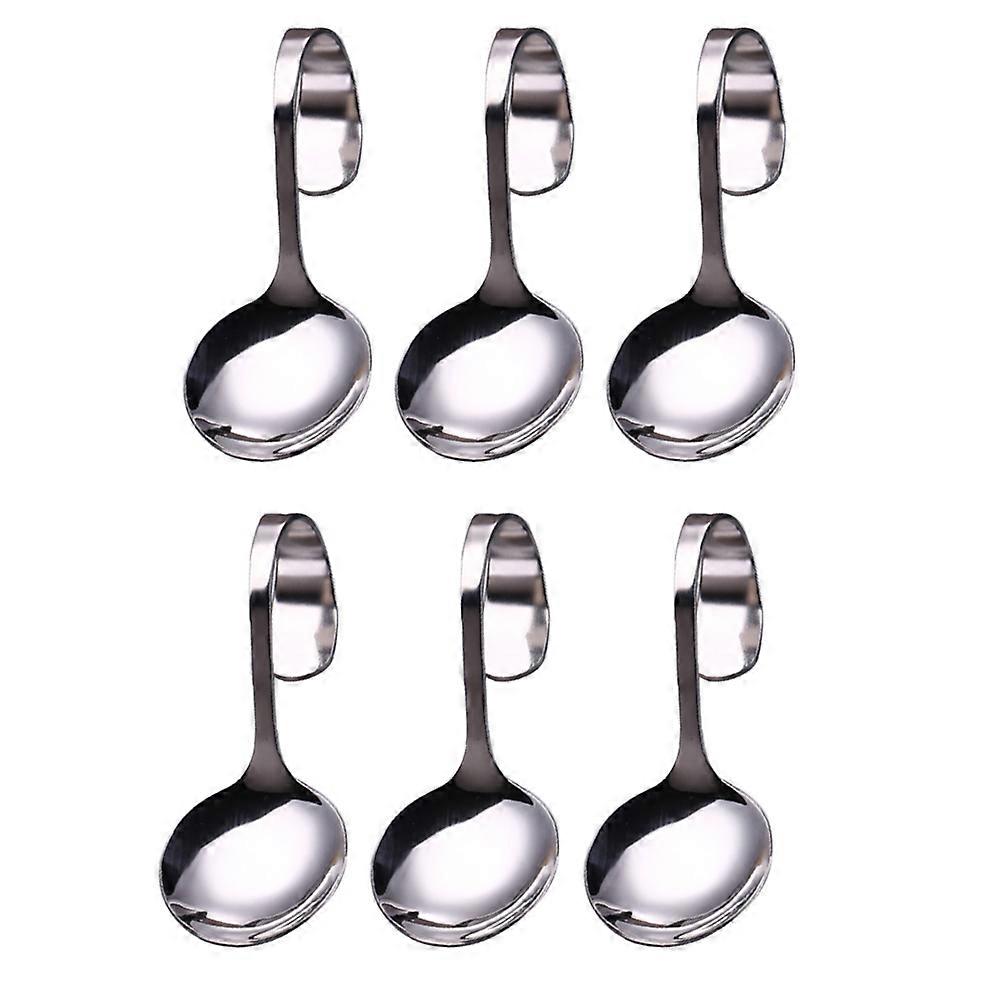 6pcs Stainless Steel Curved Handle Spoons Dessert Scoops Salad Spoon for Home