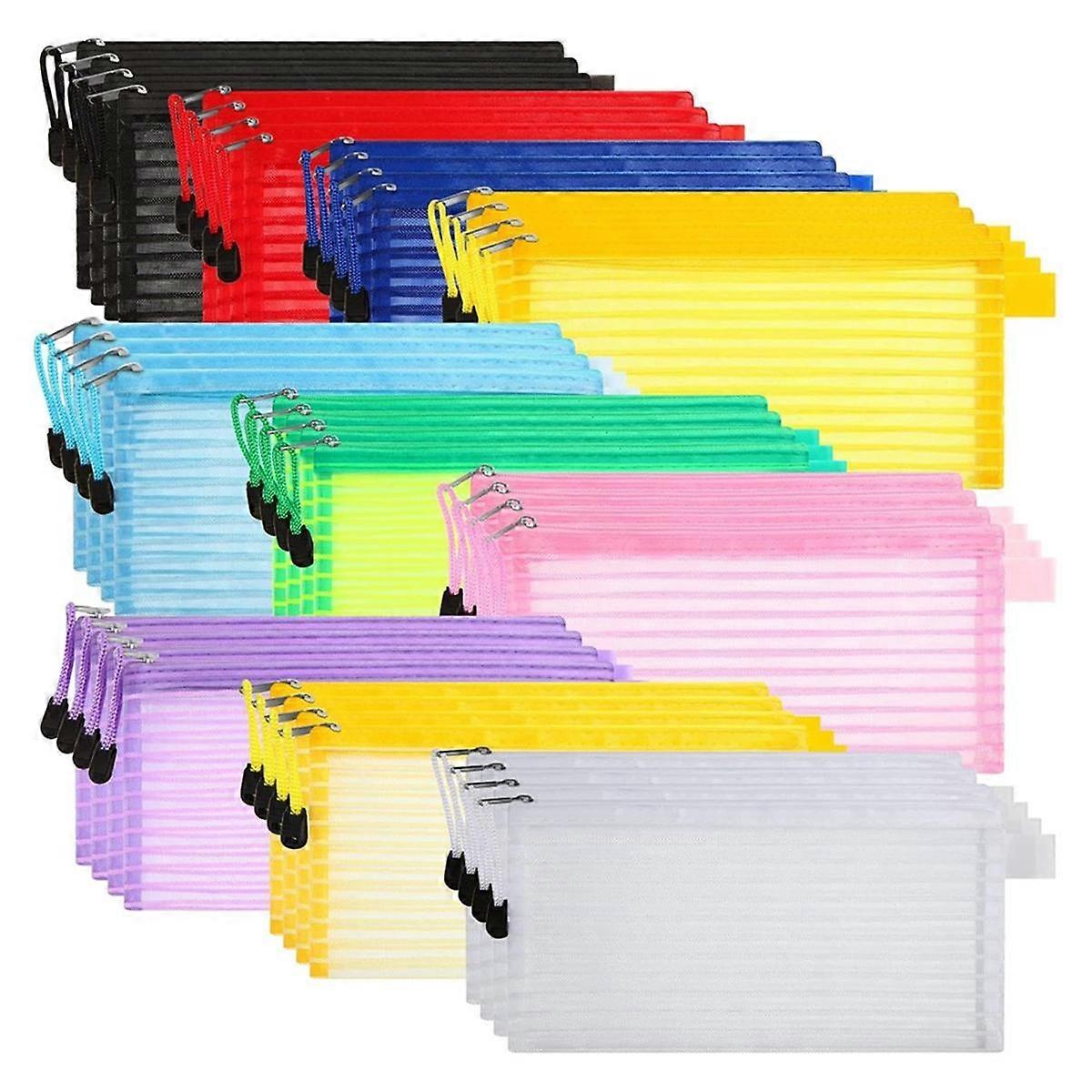 40Pack 10 Färger Zipper Mesh Pouch, Färgglad Penna Väska Multipurpose Resväskor för Kontorsmaterial Resa