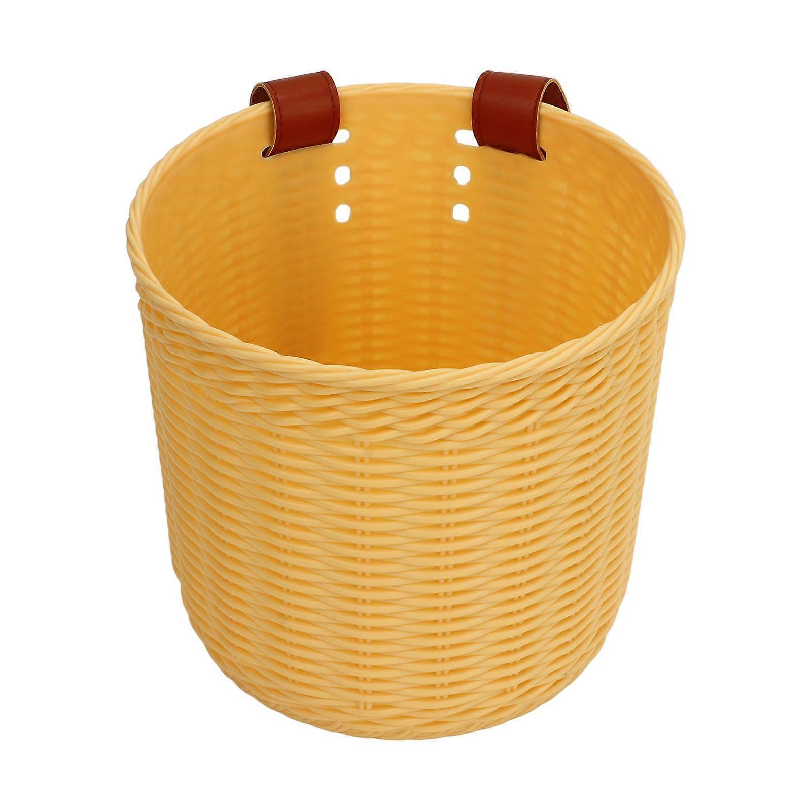 Front Handlebar Bicycle Basket Multipurpose Simulation Wicker Round Shape Large Capacity Bike Baskets Yellow
