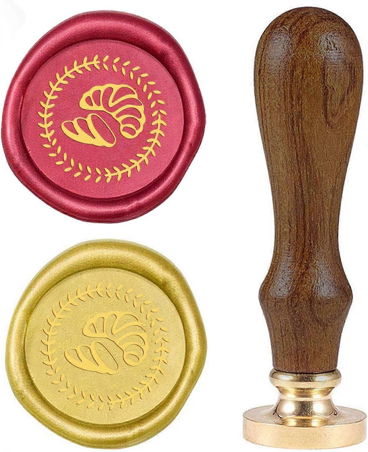 Wax Seal Stamp Bread Retro Sealing Wax Stamp Food Pattern 25mm Removable Brass Seal Head Wooden Handle for Envelope Card Package Decoration