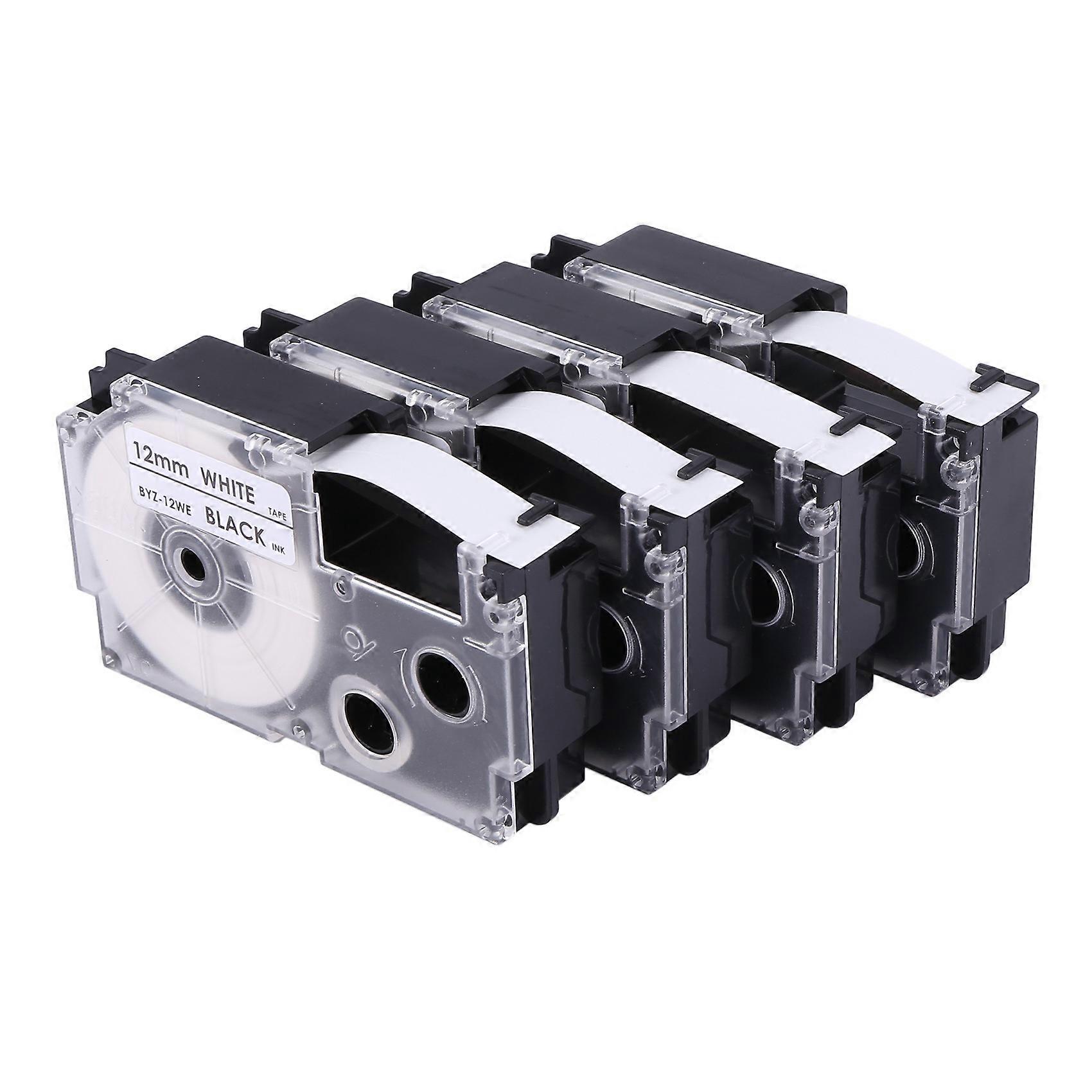 4 Pack 12mm Black on White Label Tape Label Maker Compatible with KL1500 KL2000 KL7000 KL7200 -100