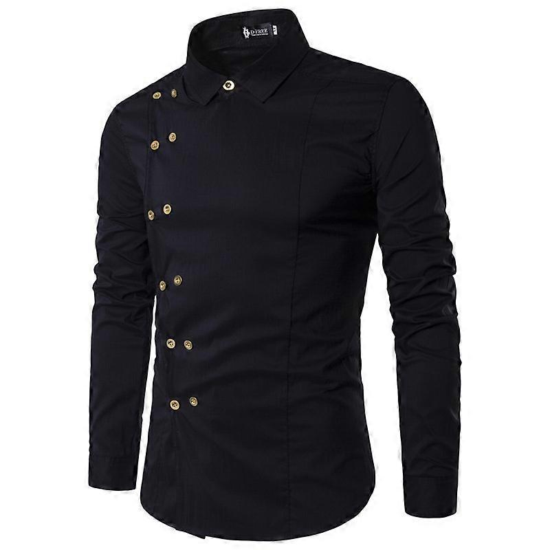 Men Slim Oblique Button Long Sleeve Shirt