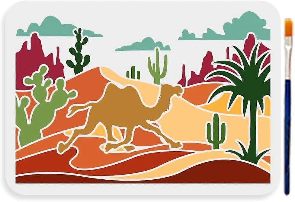 Desert Camel Stencil 11.78.3inch Large Desert Landscape Stencils with Paint Brush