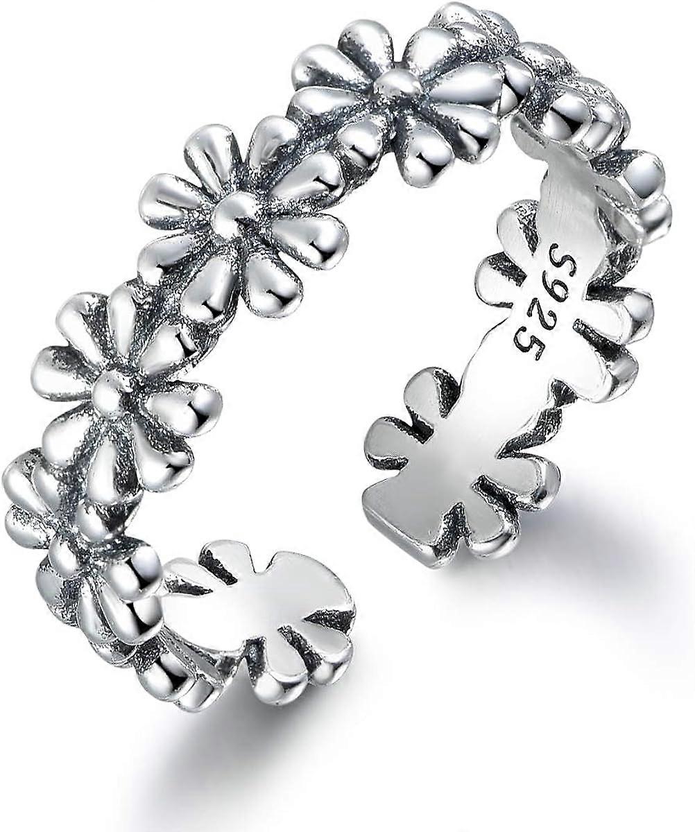 Solid 925 Sterling Silver Ring, Adjustable Vintage flower rings
