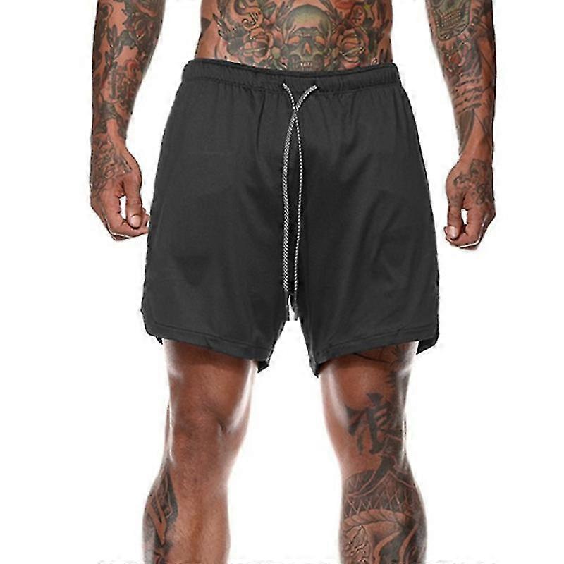summer sports shorts double layer gym workout quick dry running mesh short pants for man boy (black size 2xl)