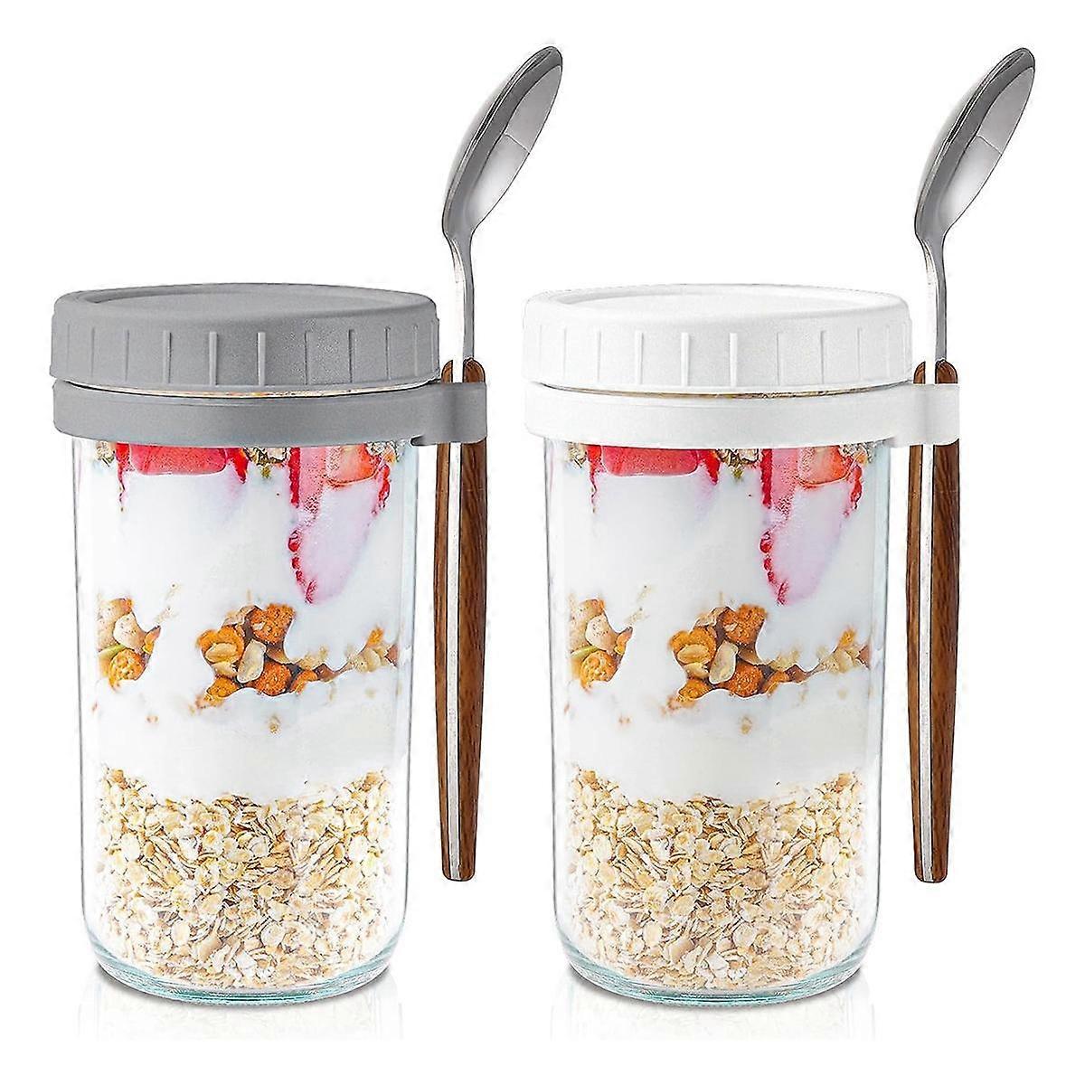 Overnight Oats Containers with Lids and Spoons: 24 Oz Mason Jars for Overnight Oats -2Pcs Glass Foo