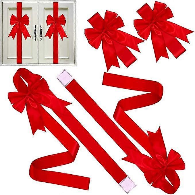 6 Pieces Christmas Cabinet Festive Door Ribbons 40 x 8 Inches Large Bow Christmas Wreath Bow Christmas Tree Bow Festival Wrapping Decorations for Fire