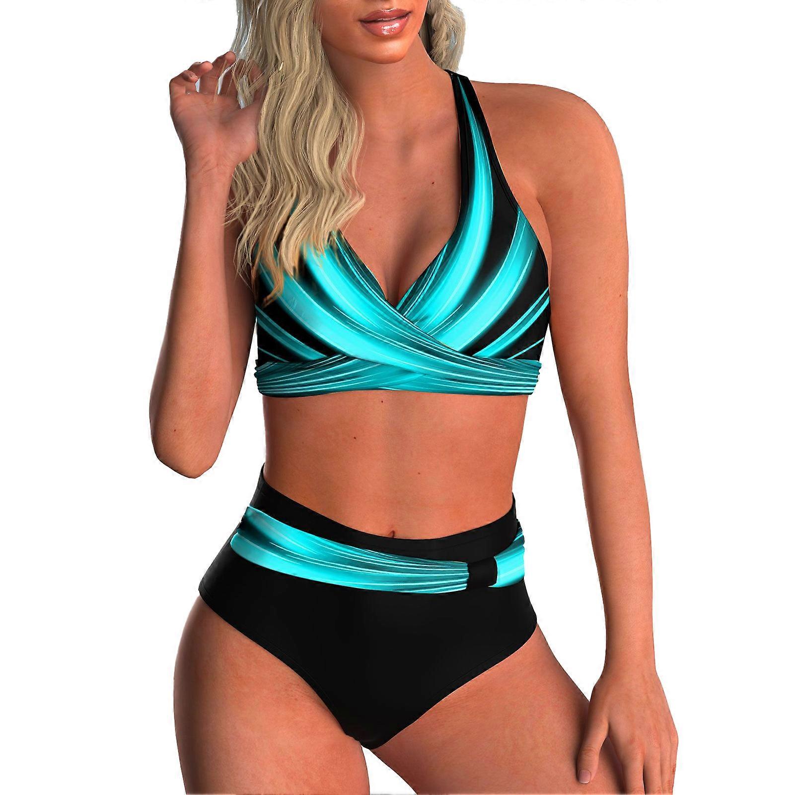 2-piece Women's Summer Swimsuit High Elastic Backless Bikini Set for Pool Beach