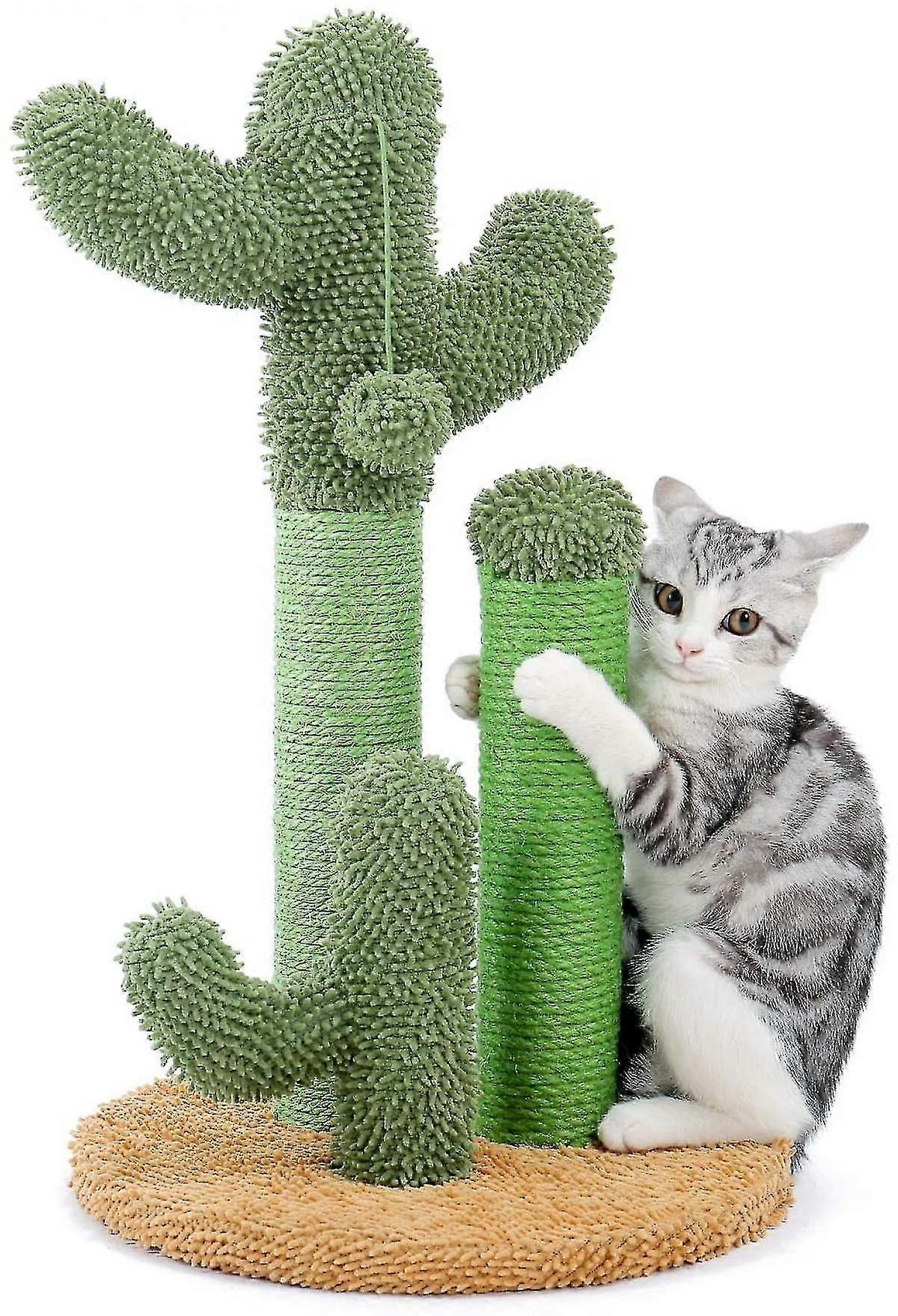 Cat Scratching Post Cactus Cat Scratcher Featuring With 3 Scratching Poles And Interactive Dangling Ball