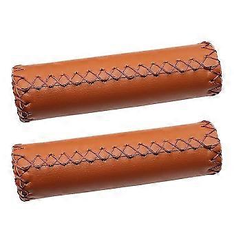 1pair Pu Leather And Rubber Beach Cruiser Mountain Bike Handlebar Grips (marrón claro)