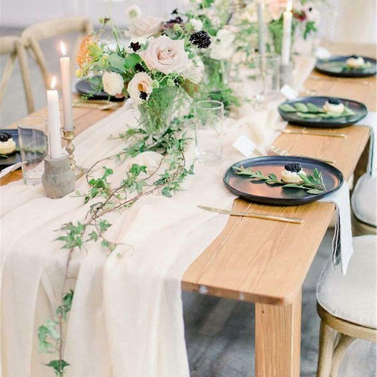 White Chiffon Table Runner Overlay for Romantic Boho Rustic Wedding Party Bridal Shower Decorations
