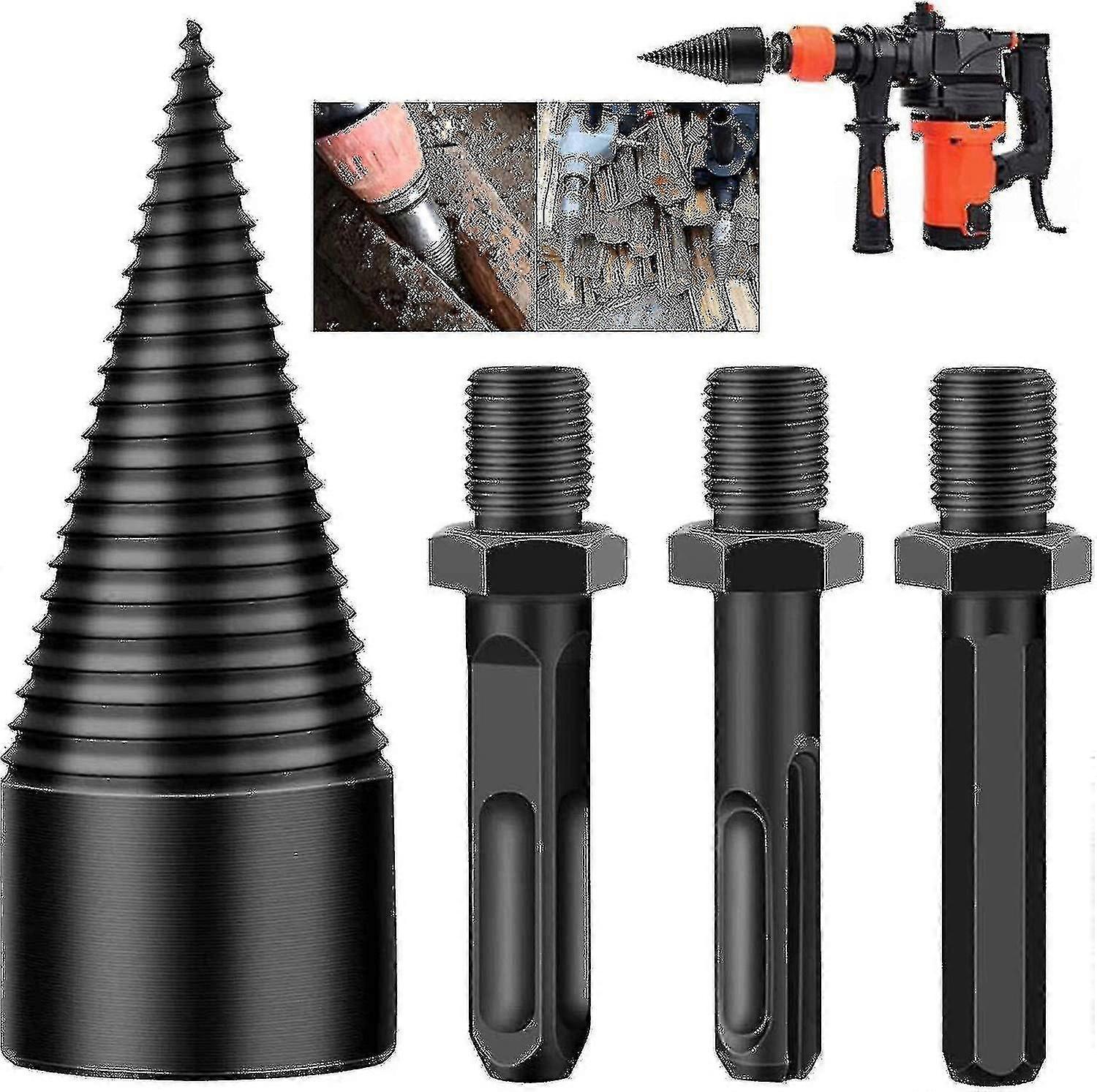 3pcs Removable Cones Kindling Wood Splitting Logs Bits Electric Drills