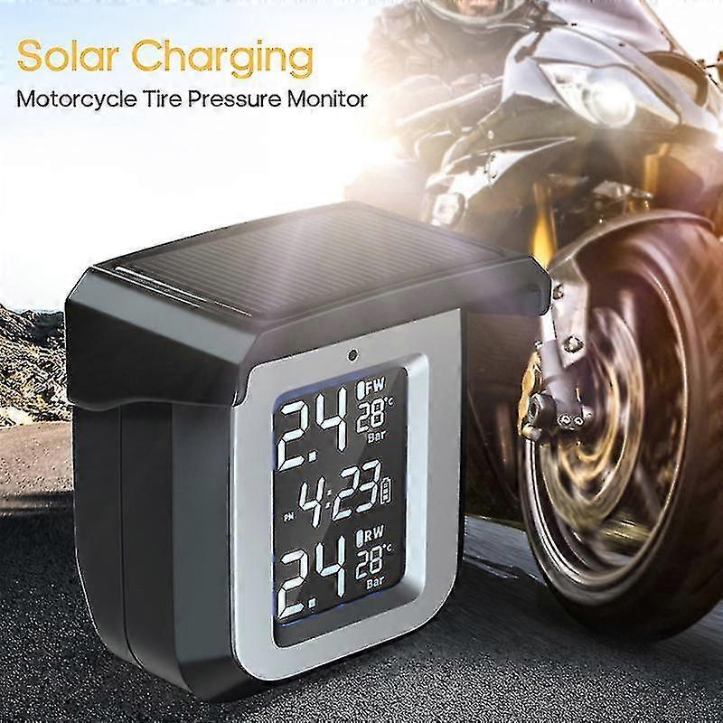 Ts08-4 Tpms Motorcycle Tire Pressure Monitor Usb + Solar Charge Red Screen Tire Pressure Alarm System 2 External Sensors For Temperature Monitoring