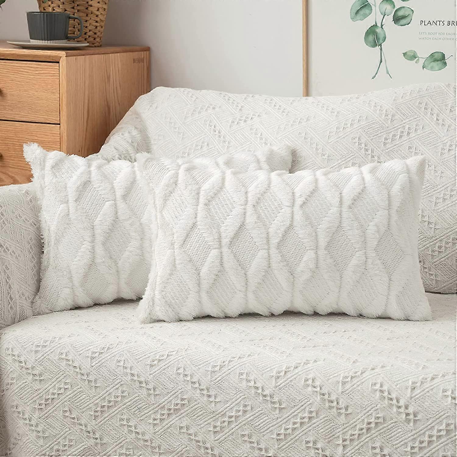 2pcs cushion cover with diamond pattern on both sides 30x50cm white