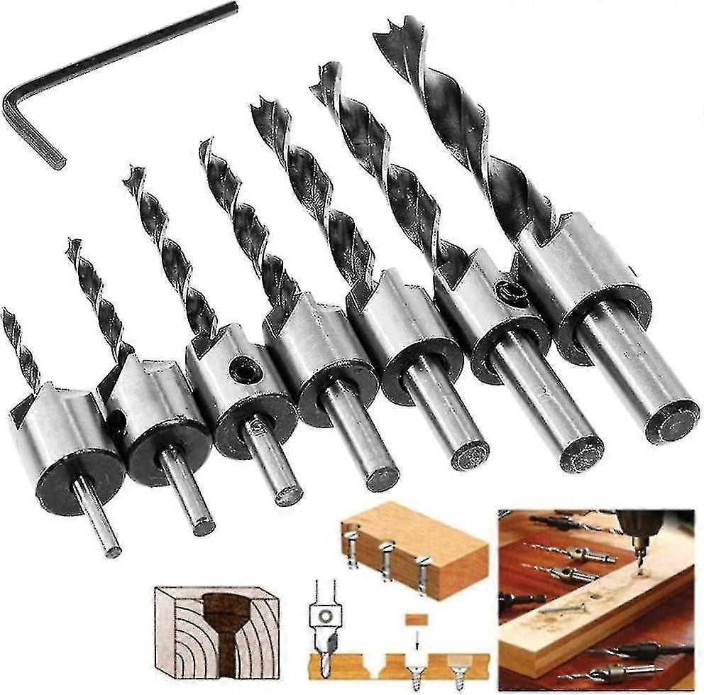 Countersink Drill Bit Set,8pcs Hss 5 Flute Carpentry Countersink Heart Drill Bits Chamfer Cutter 3-10mm