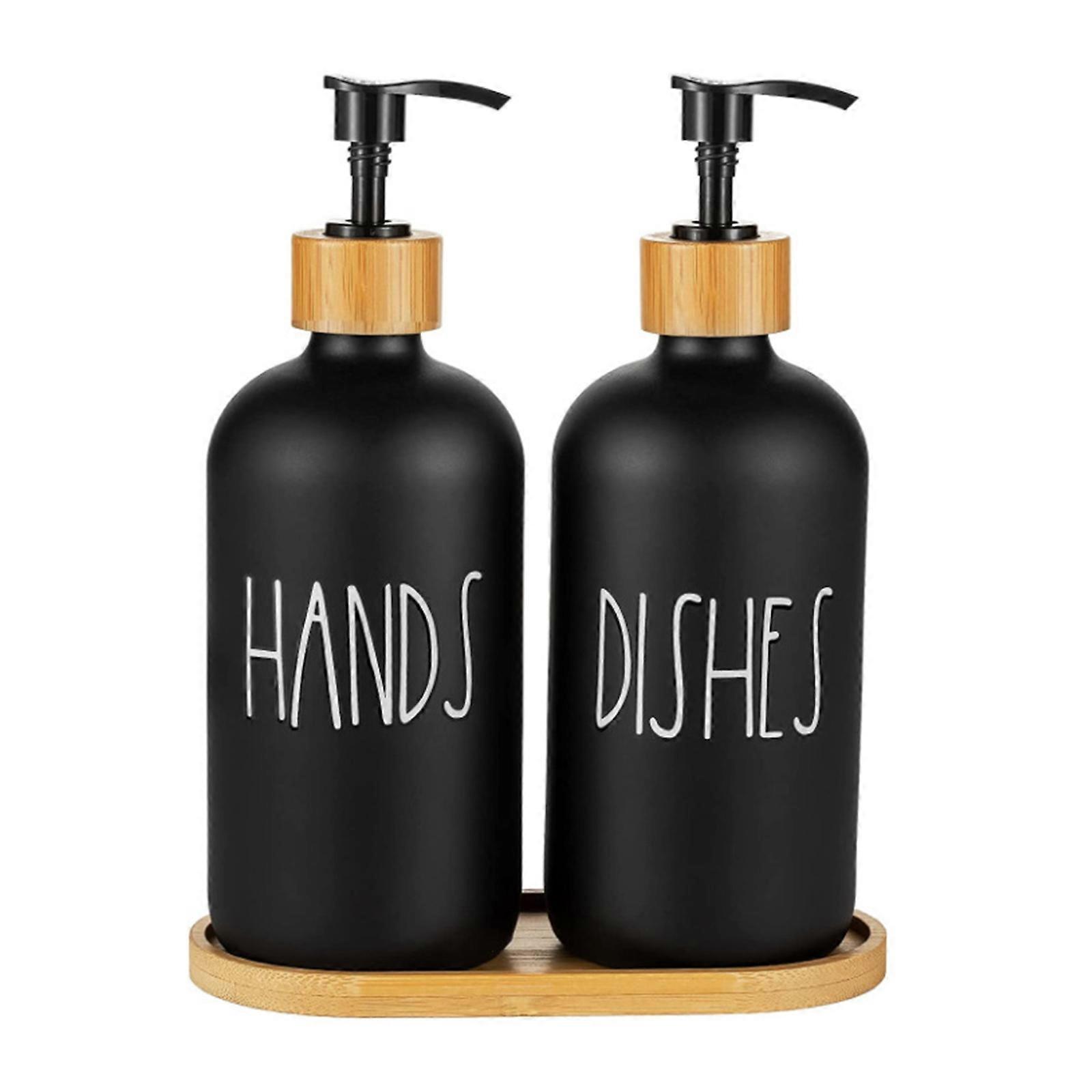 sæbedispenser hånddesinfektionsflaske til køkkenvask 500 ml høj kvalitet glas elegant design holdbar 2stk træbakke varmt nyt