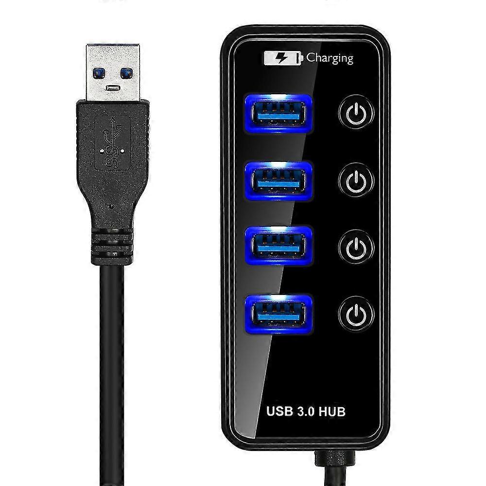 Usb 3.0 Hub 4 Ports Extension Super Speed Data Transfer With On Off Switch And 1 Usb Power Charging Port(black, 1pc)
