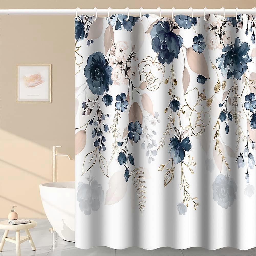 自然植物シャワーカーテン60x72インチ水彩インクブルーとピンクの花モダンな美的芸術のためのバスルームの装飾生地防水ポリエステルSE