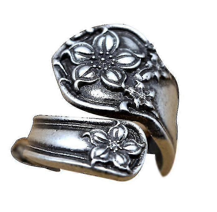 シルバーオレンジブロッサムオープンアジャスタブルスプーンリング