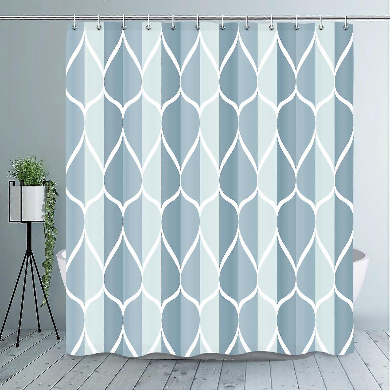 dunkelblauer geometrischer Duschvorhang, wasserdichtes Design und Polyester, schnell trocknender, gewichteter Saum, modernes Duschvorhang-Set für Badezimmer B 72 x H 72,