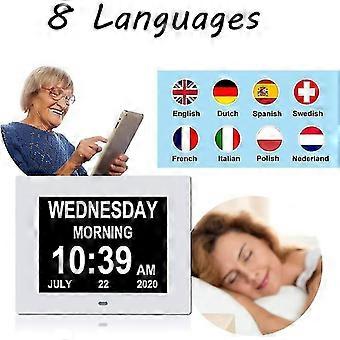 Aowasi Orologio digitale con 8 allarmi, display extra large con calendario giornaliero digitale con sveglia giorno e mese non abbreviati per anziani con disturbi della vista demenza e Alzheimer