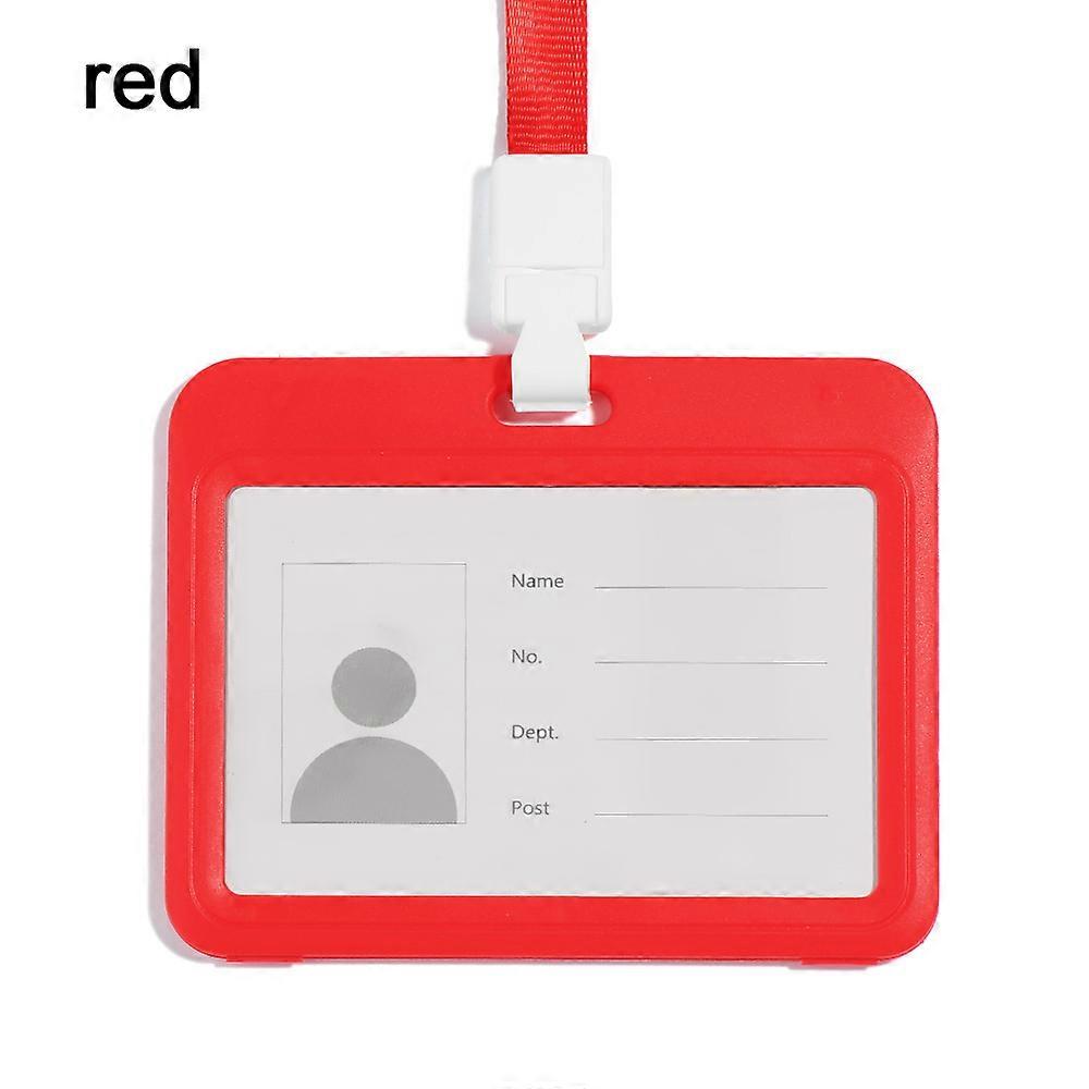 Two sided Transparent Card Holder with Lanyard Horizontal Style Transverse Plastic Sleeve Badge Card Holder Card Protector